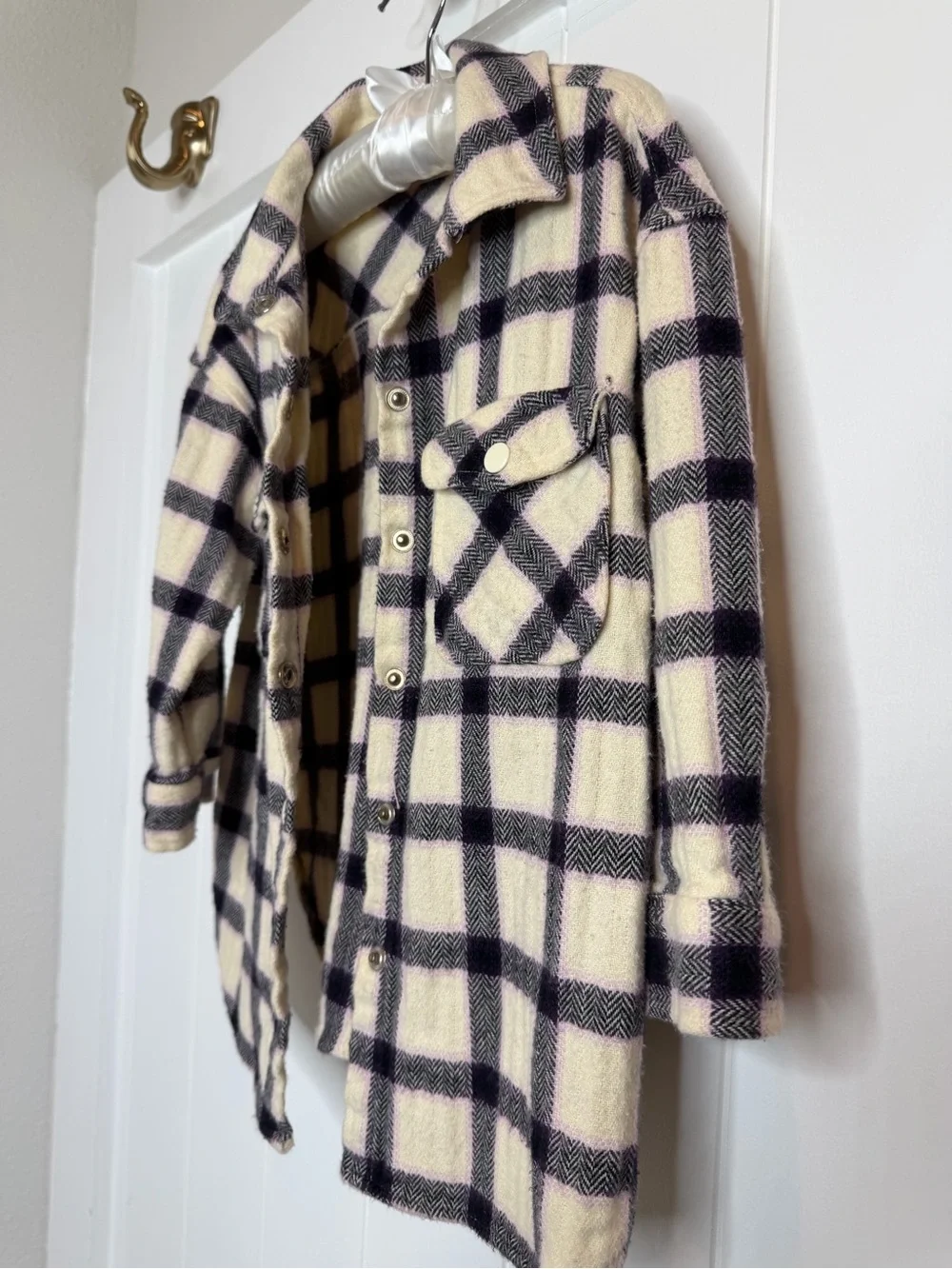 Zara Kids Plaid Shacket Jacket - Cream & Black